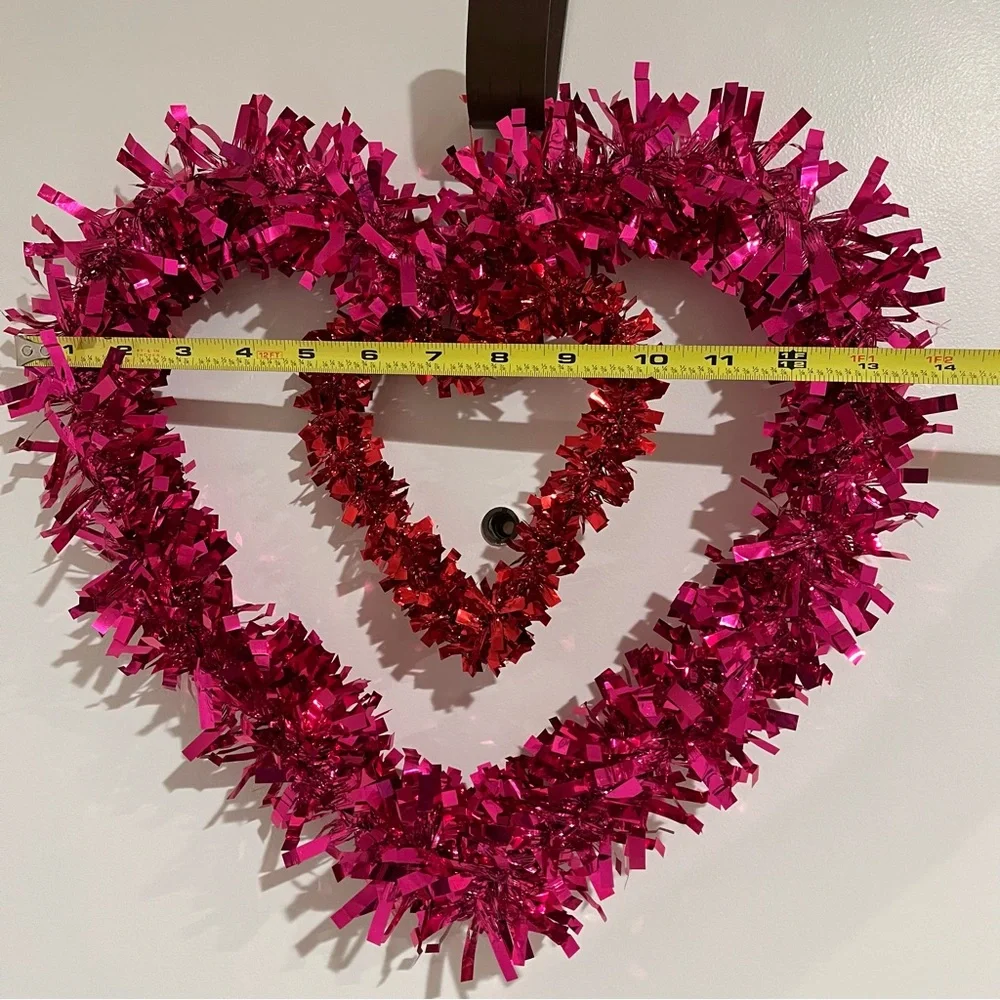 Double Heart Tinsel Wreath in Pink and Red Valentine's Day Decoration